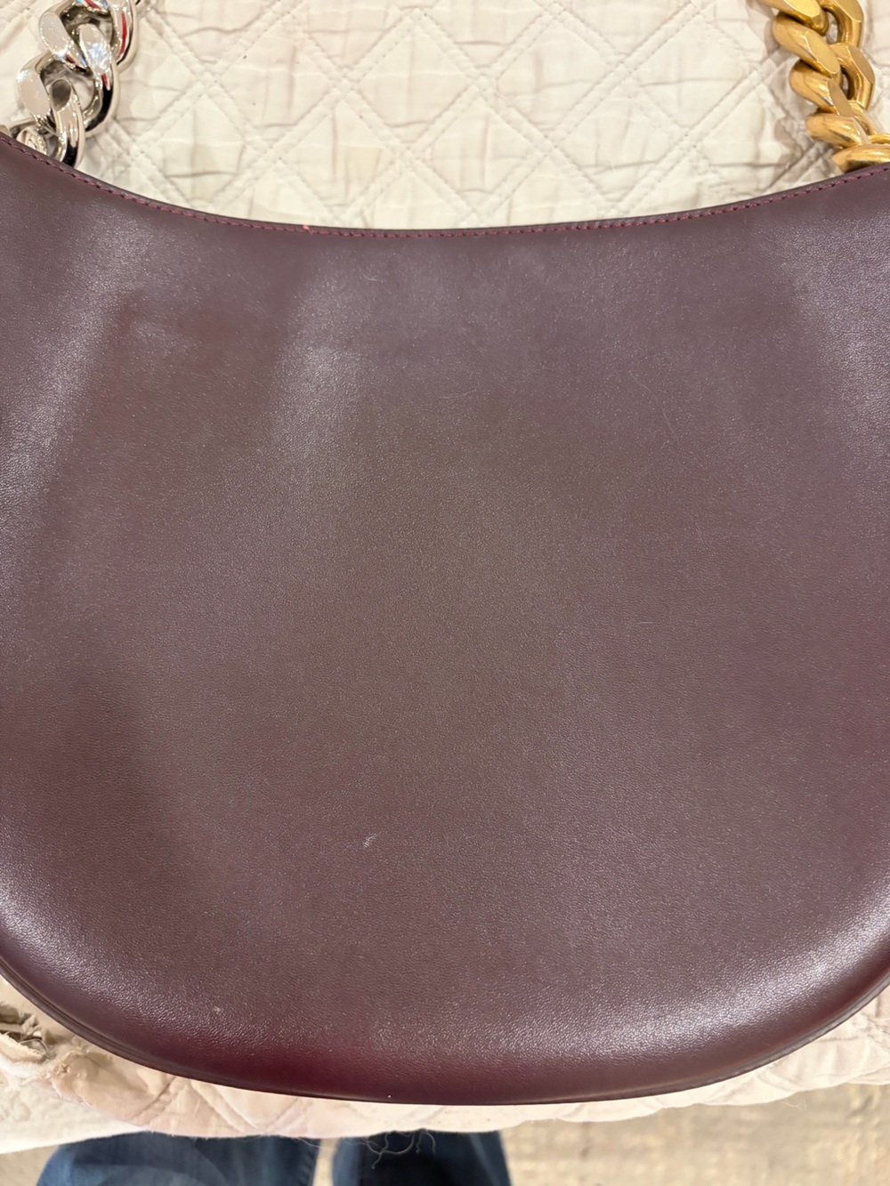 Stella McCartney Frayme Wine Burgundy Shoulder Bag with Chunky Two-Tone Chain - Picture 12 of 15